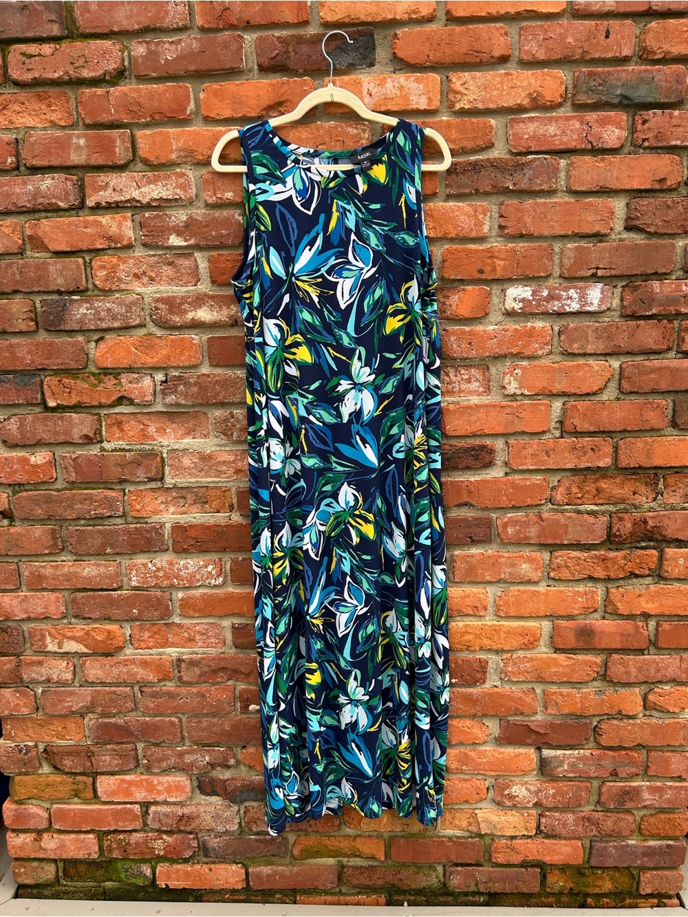 MSK Sleeveless Navy Floral Maxi Dress Size XL Black Button